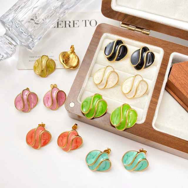French trend color enamel cute earrings stainless steel earrings