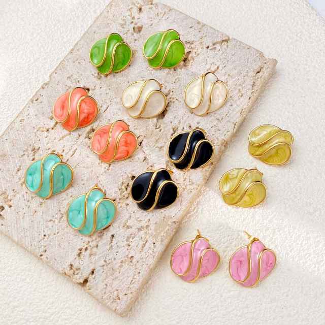 French trend color enamel cute earrings stainless steel earrings