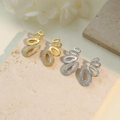 Elegant diamond oval circle stainless steel earrings