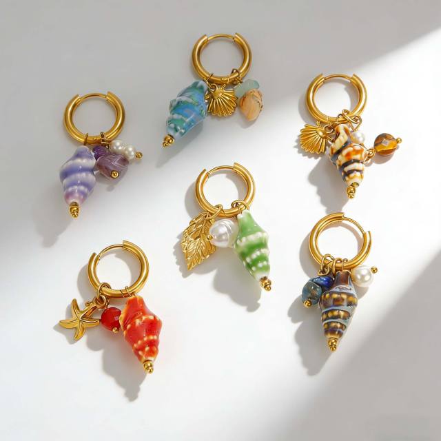 New Style Personalized Conch Earrings Simple Ocean Shell Stud Earrings Stainless Steel earrings