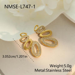 Elegant diamond oval circle stainless steel earrings