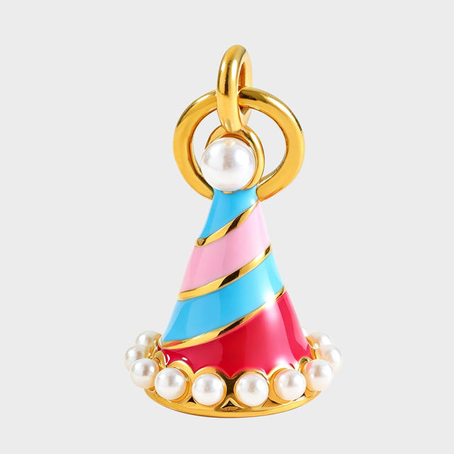 Sweet color enamel cake heart stereo stainless steel charms diy jewelry accessory