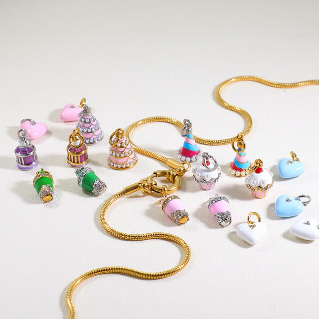 Sweet color enamel cake heart stereo stainless steel charms diy jewelry accessory
