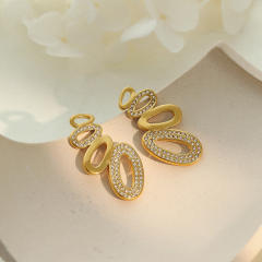 Elegant diamond oval circle stainless steel earrings