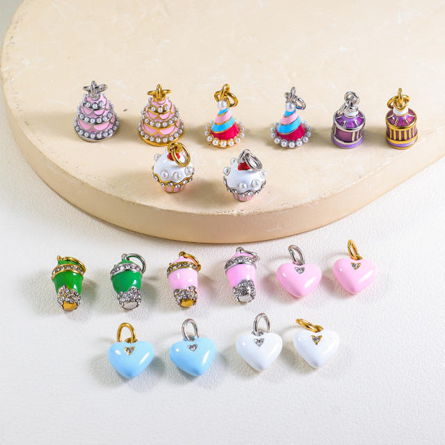Sweet color enamel cake heart stereo stainless steel charms diy jewelry accessory