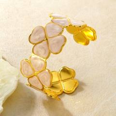 Color enamel lucky flower stainless steel bangle bracelet