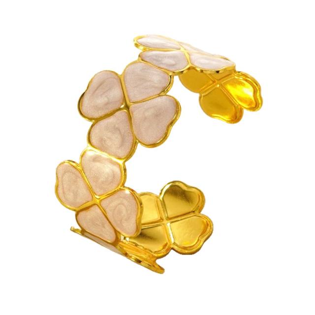Color enamel lucky flower stainless steel bangle bracelet