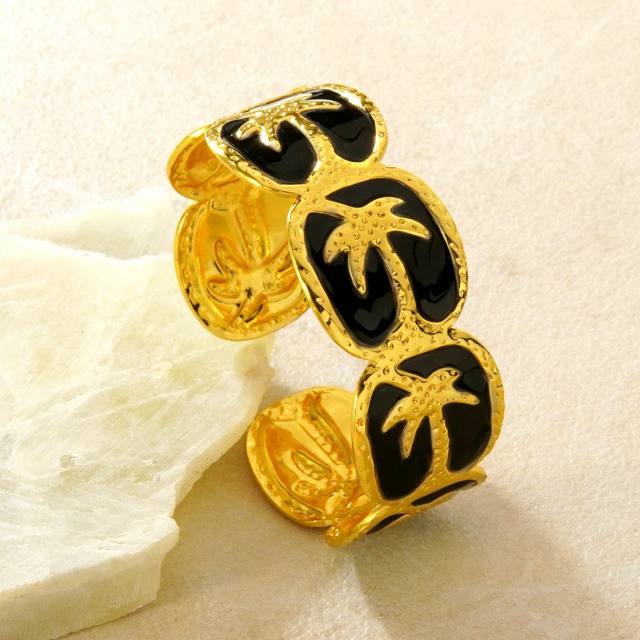 Holiday design color enamel coconut tree stainless steel bangle bracelet