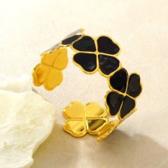 Color enamel lucky flower stainless steel bangle bracelet