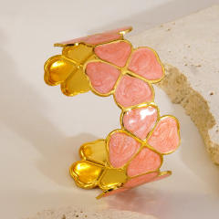 Color enamel lucky flower stainless steel bangle bracelet