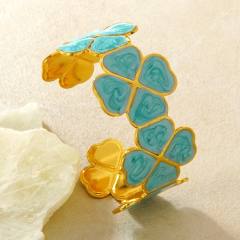 Color enamel lucky flower stainless steel bangle bracelet