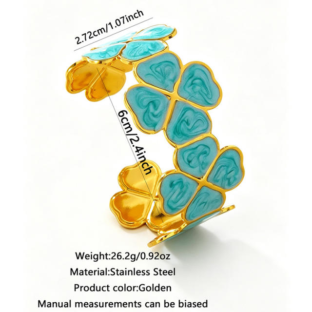 Color enamel lucky flower stainless steel bangle bracelet