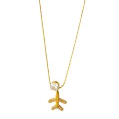 18KG diamond plane pendant stainless steel necklace