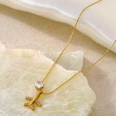 18KG diamond plane pendant stainless steel necklace