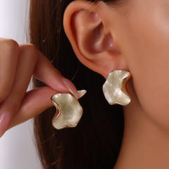 Irregular Geometric Wave Earrings black white enamel stainless steel earrings