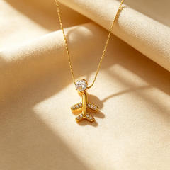 18KG diamond plane pendant stainless steel necklace