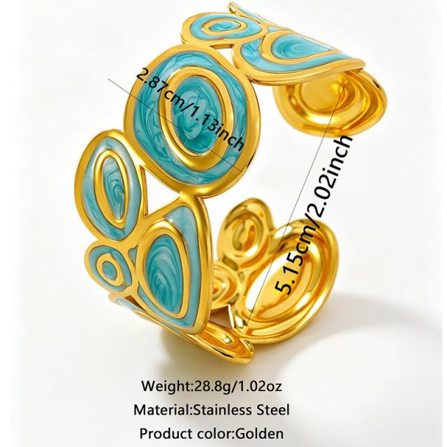 Cheap price color enamel geometric shape stainless steel bangle wide bangle