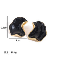 Irregular Geometric Wave Earrings black white enamel stainless steel earrings