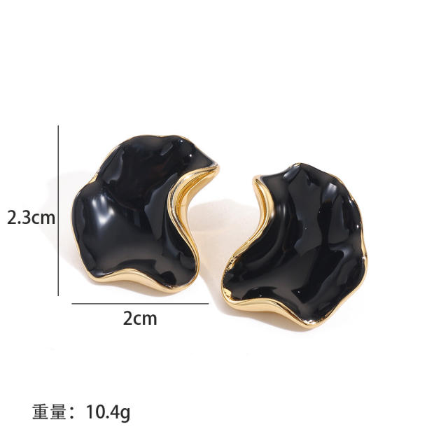 Irregular Geometric Wave Earrings black white enamel stainless steel earrings