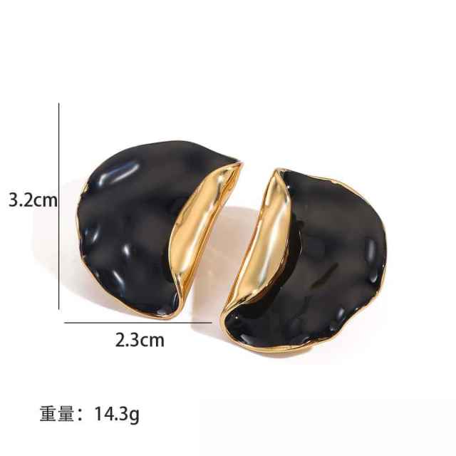 Irregular Geometric Wave Earrings black white enamel stainless steel earrings