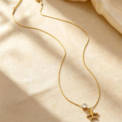 18KG diamond plane pendant stainless steel necklace