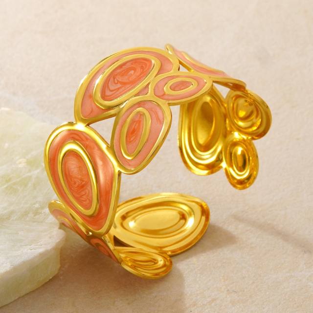 Cheap price color enamel geometric shape stainless steel bangle wide bangle