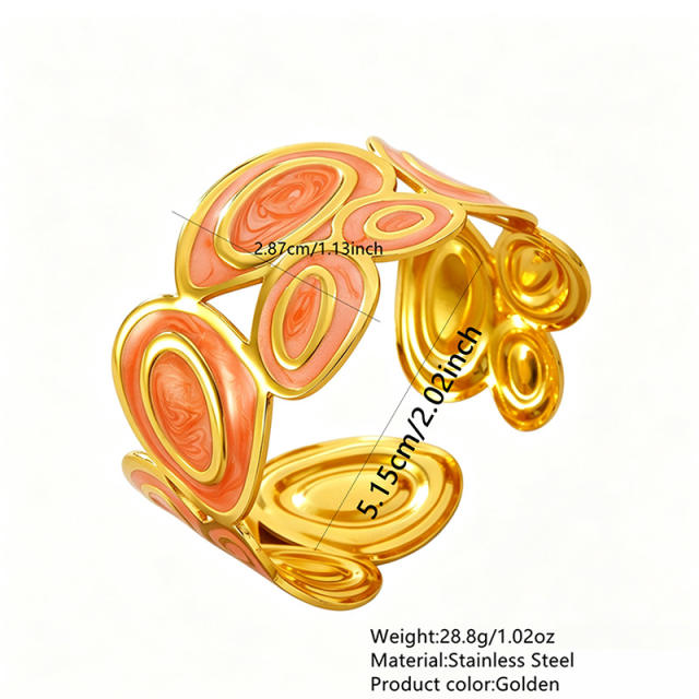 Cheap price color enamel geometric shape stainless steel bangle wide bangle