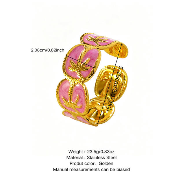 Holiday design color enamel coconut tree stainless steel bangle bracelet