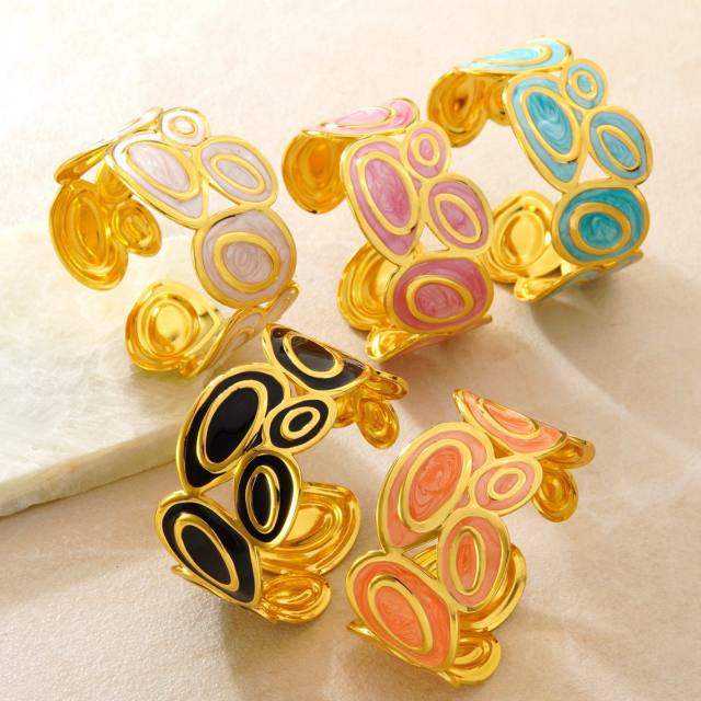 Cheap price color enamel geometric shape stainless steel bangle wide bangle