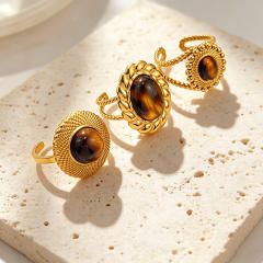 Vintage tiger eye stone inlaid stainless steel rings