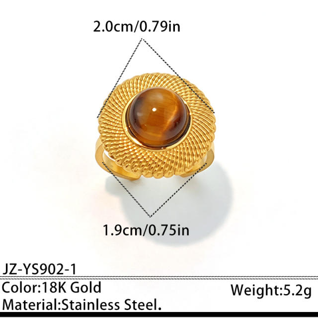 Vintage tiger eye stone inlaid stainless steel rings