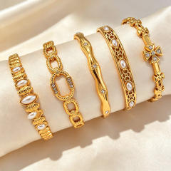 Delicate diamond inlaid hollow out stainless steel bangle bracelet