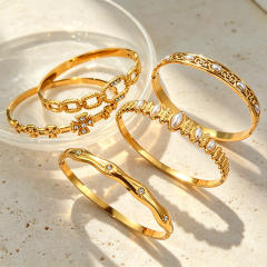 Delicate diamond inlaid hollow out stainless steel bangle bracelet