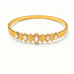 Delicate diamond inlaid hollow out stainless steel bangle bracelet