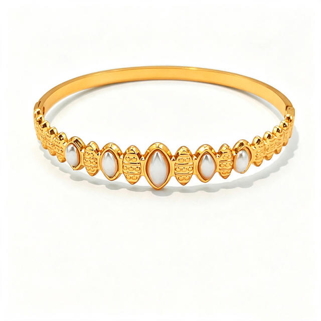 Delicate diamond inlaid hollow out stainless steel bangle bracelet