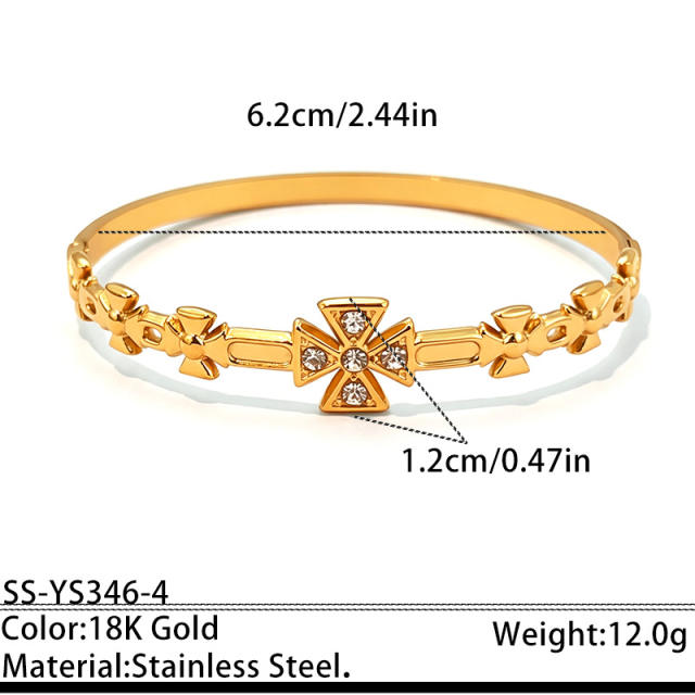 Delicate diamond inlaid hollow out stainless steel bangle bracelet