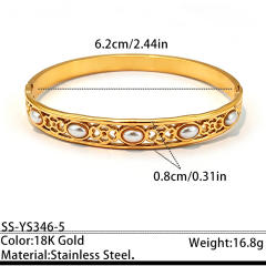 Delicate diamond inlaid hollow out stainless steel bangle bracelet