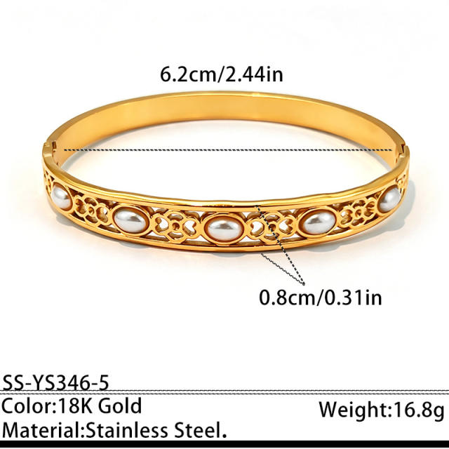 Delicate diamond inlaid hollow out stainless steel bangle bracelet