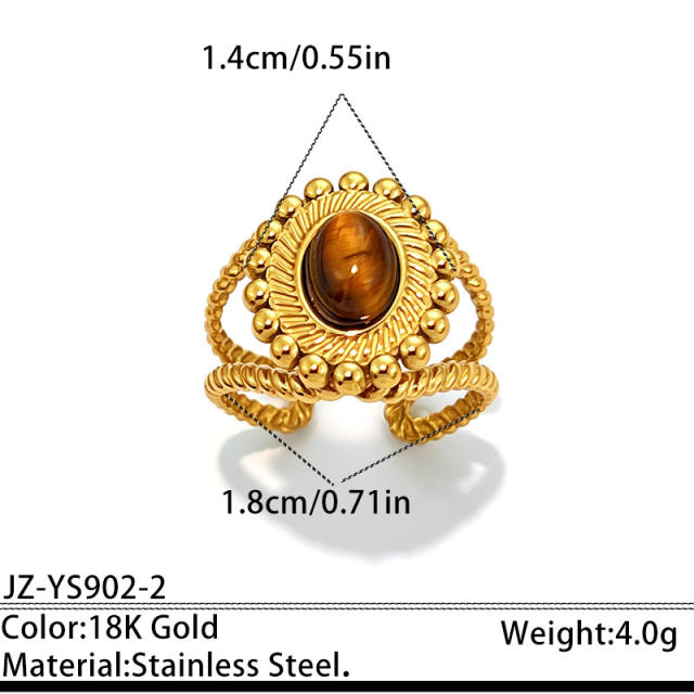 Vintage tiger eye stone inlaid stainless steel rings