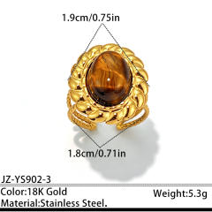 Vintage tiger eye stone inlaid stainless steel rings