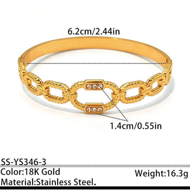 Delicate diamond inlaid hollow out stainless steel bangle bracelet