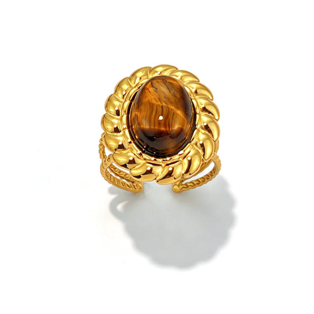 Vintage tiger eye stone inlaid stainless steel rings