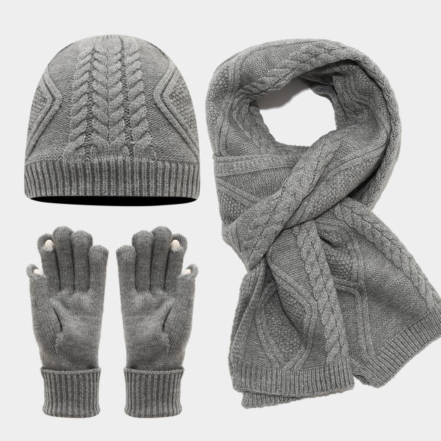3pcs set plain color corchet hats scarf gloove set winter
