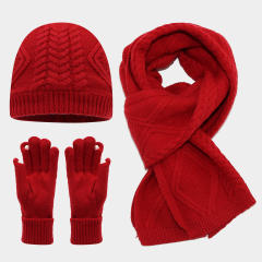 3pcs set plain color corchet hats scarf gloove set winter