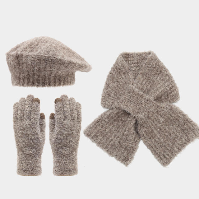 3pcs set popular beret scarf gloove warm set for winter