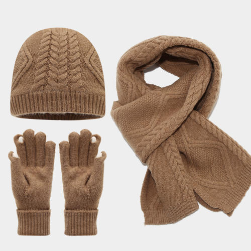3pcs set plain color corchet hats scarf gloove set winter