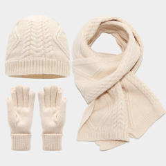 3pcs set plain color corchet hats scarf gloove set winter