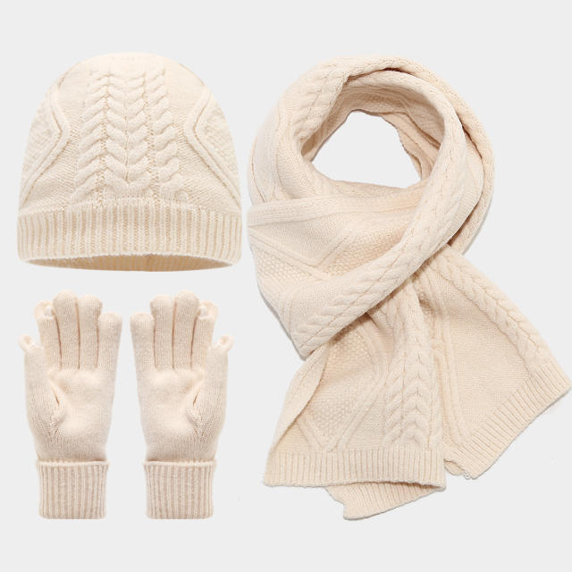 3pcs set plain color corchet hats scarf gloove set winter