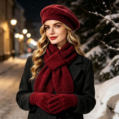 3pcs set popular beret scarf gloove warm set for winter
