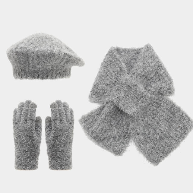 3pcs set popular beret scarf gloove warm set for winter